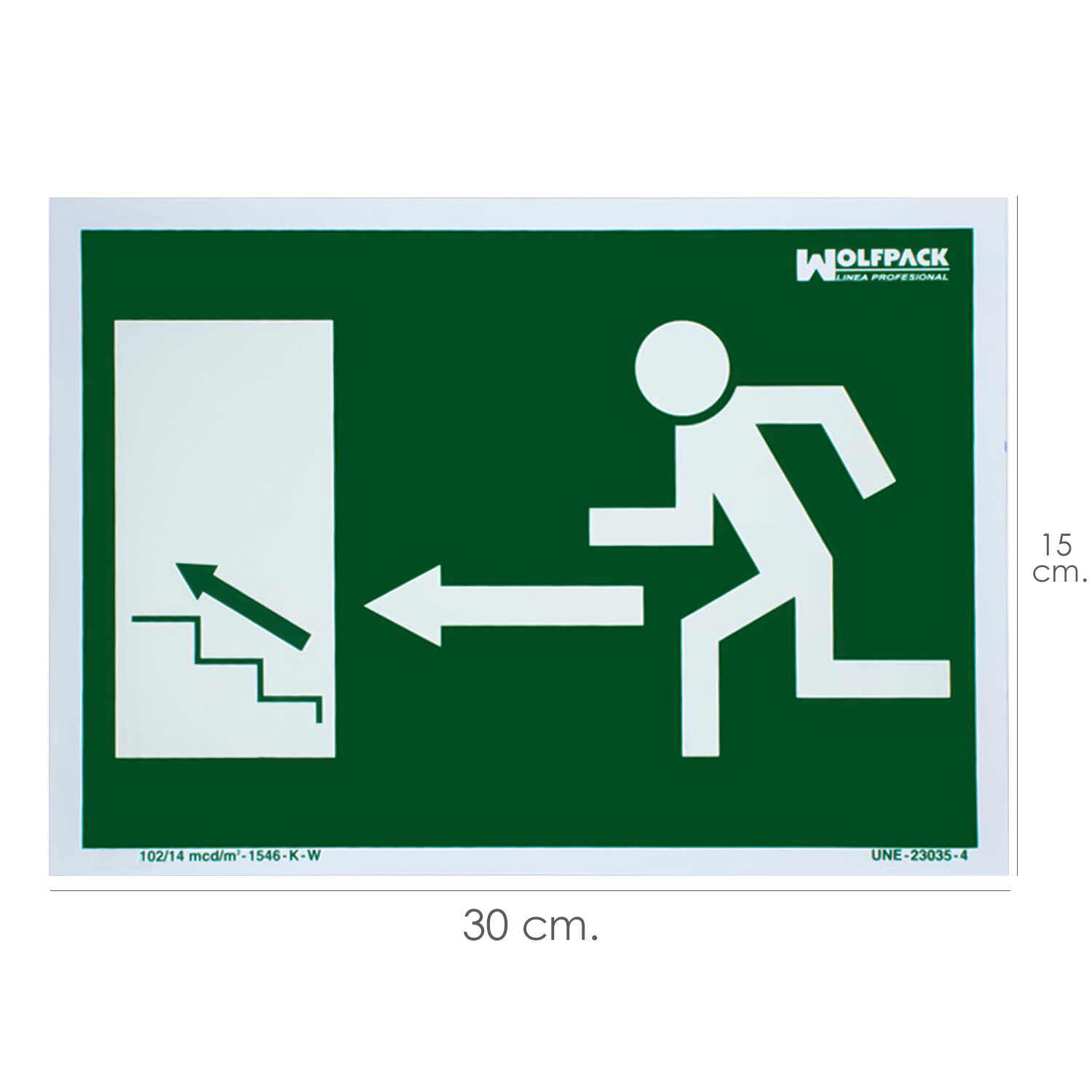 Cartel / Se�al Fluorescente Salida Escalera Izquierda Arriba 21x30 cm.