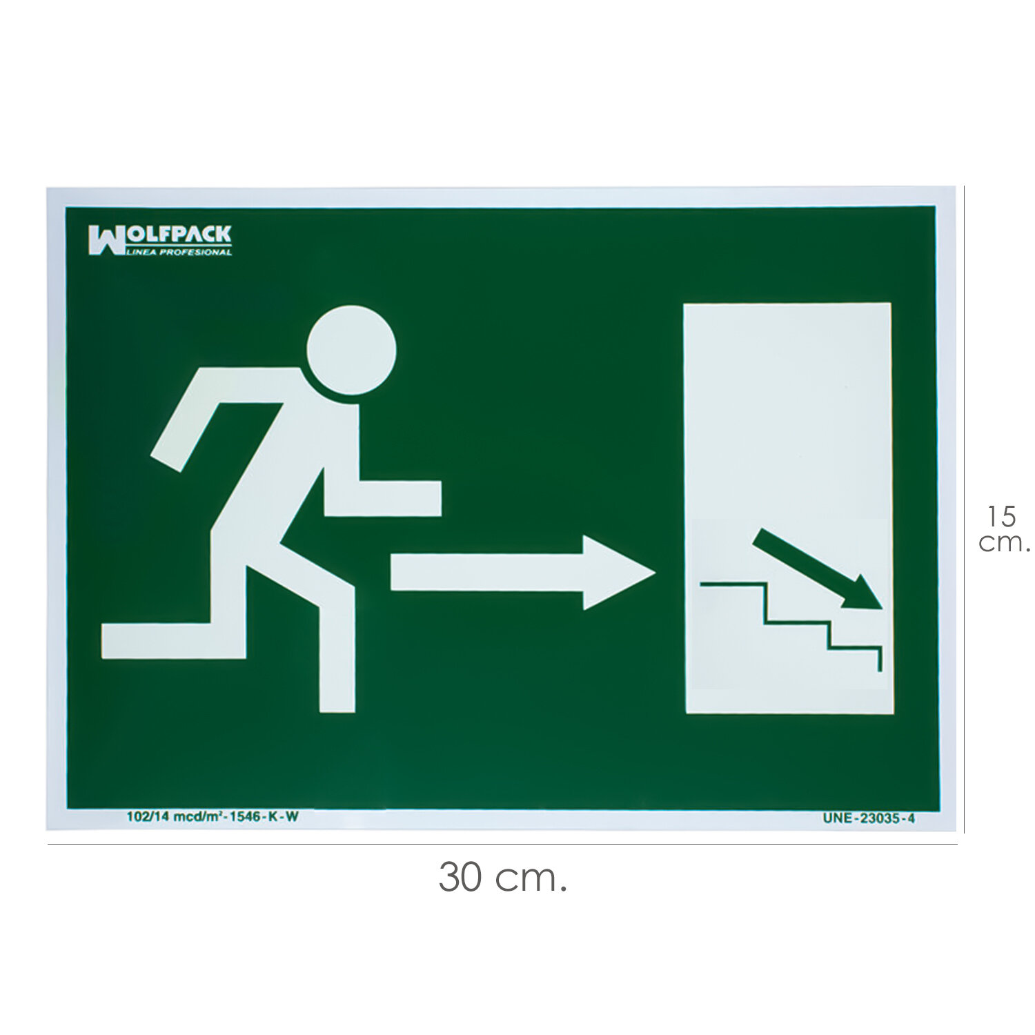 Cartel / Se�al Fluorescente / Se�al Fluorescente Salida Escalera Derecha Abajo 21x30 cm.