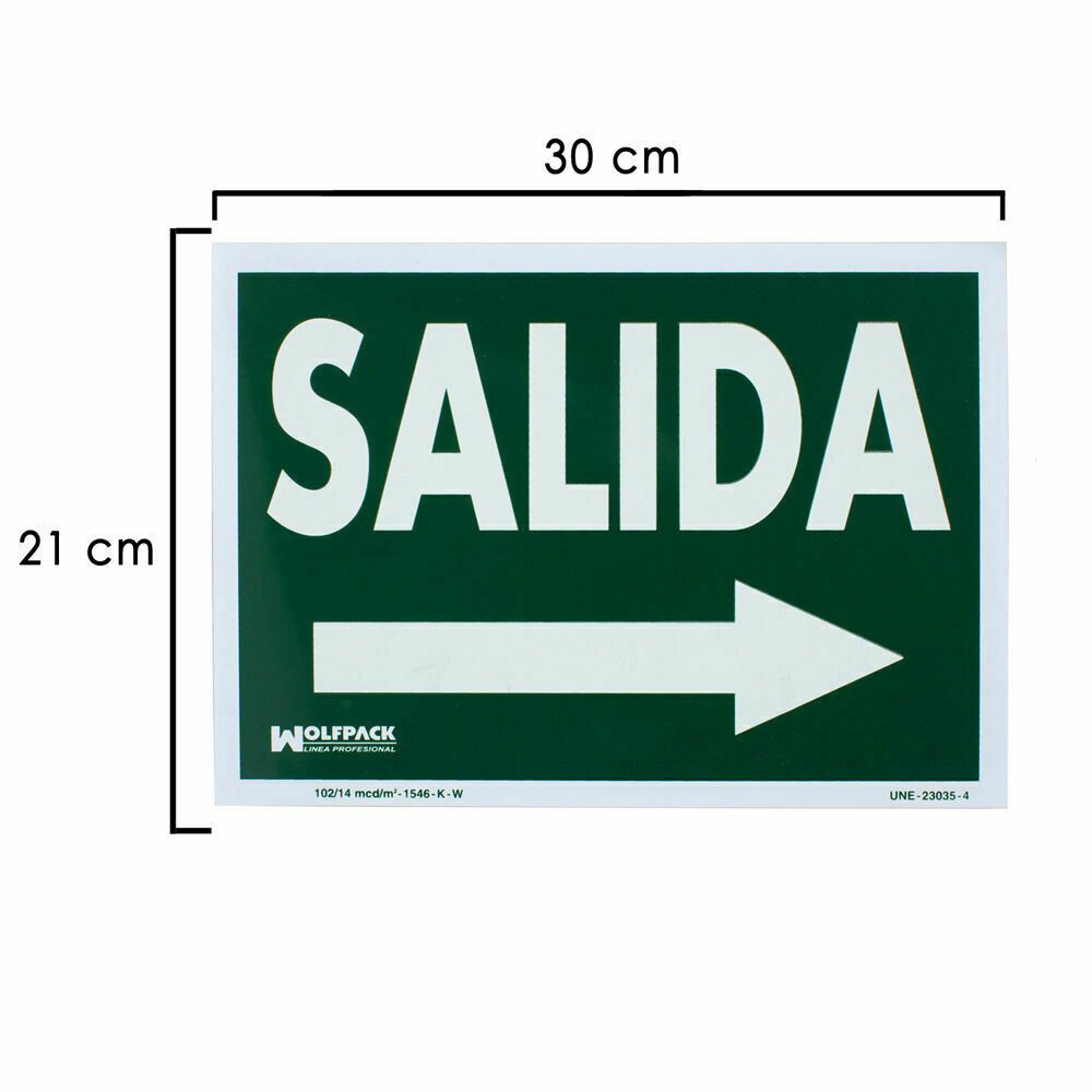 Cartel / Se�al Fluorescente Salida A Derecha 21x30 cm.