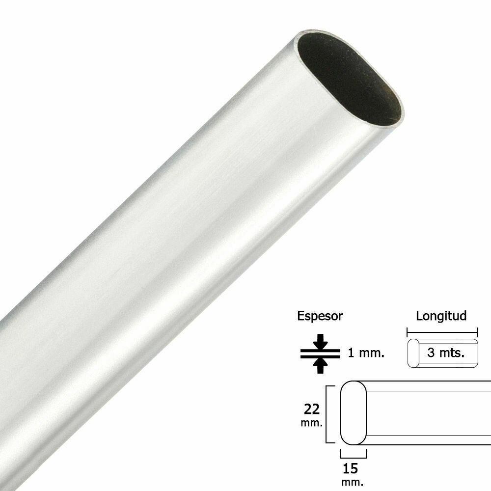 Barra Armario Cromado Ovalado 15x22 mm. (Barra 3,0 metros)