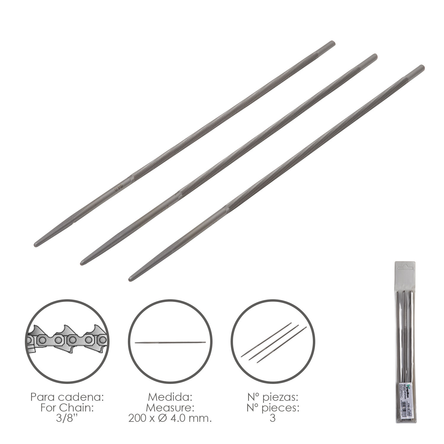Limas Cadena Motosierra 200 x � 4.0 mm. 3/8" LP (Pack 3 Piezas)