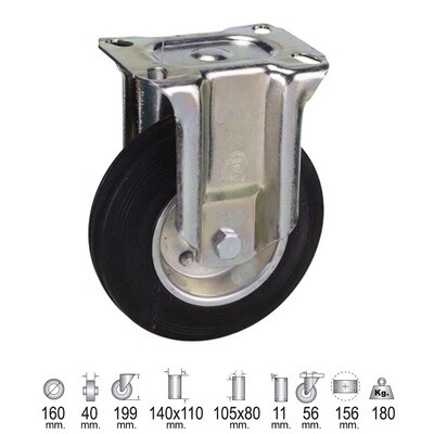 Rueda Industrial Goma Negra Fija 160 mm. Rueda Industrial Goma Negra Fija 160 mm.