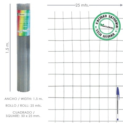 Malla Electrosoldada Galvanizada 50x25 / 2,00 / 150 cm. GA Rollo 25 metros.