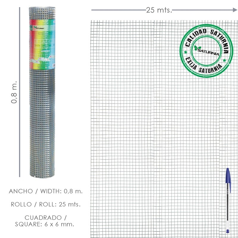 Malla Electrosoldada Galvanizada 6x6 / 80 cm. rollo 25 Metros Uso Domestico