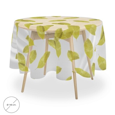Mantel Hule Redondo Hojas Transparente Impermeable Antimanchas PVC � 140 cm. Uso Interior y Exterior