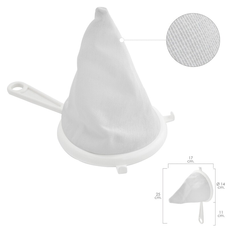 Colador Tela Franela Armaz�n de Plastico � 16 cm. Con 2 Ganchos