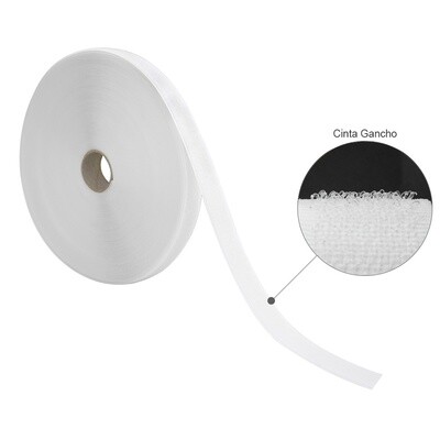 Cinta Velcro Gancho Con Adhesivo Blanco Rollo 25 metros