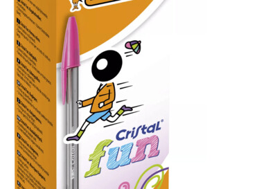BIC® Cristal Fun Bolígrafo de punta de bola, punta de 1,6 mm, cuerpo translúcido, colores de tinta variados: Rosa, azul, verde, morado