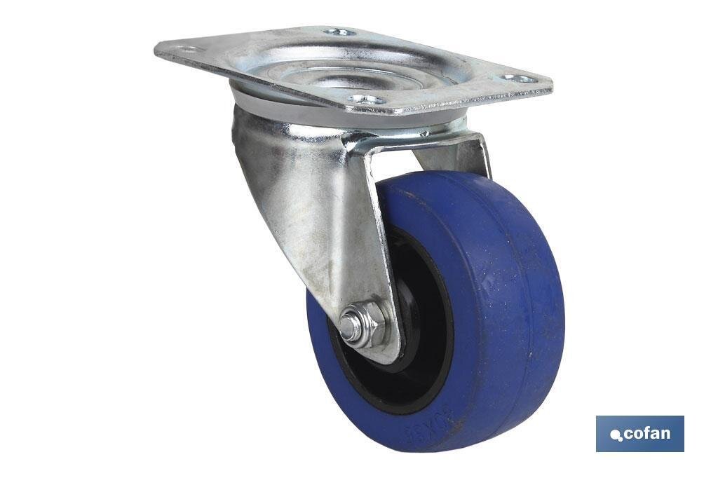 RUEDA GOMA AZUL PLACA �80X35MM