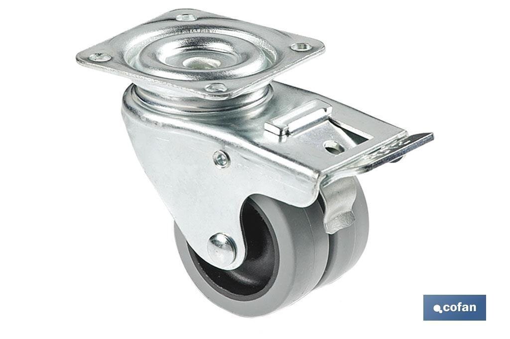 RUEDA DOBLE POLIPROPILENO PLACA/FRENO �50MM