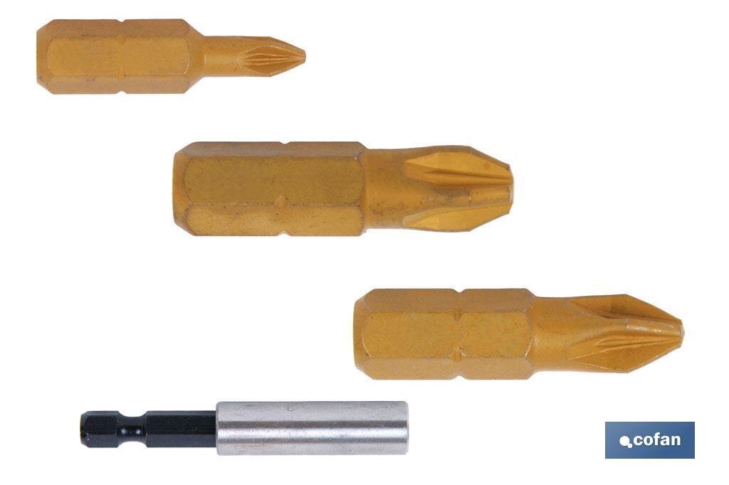 SURTIDO PUNTAS 1/4" TIN PZ-1-2-3X25+ADAPTADOR