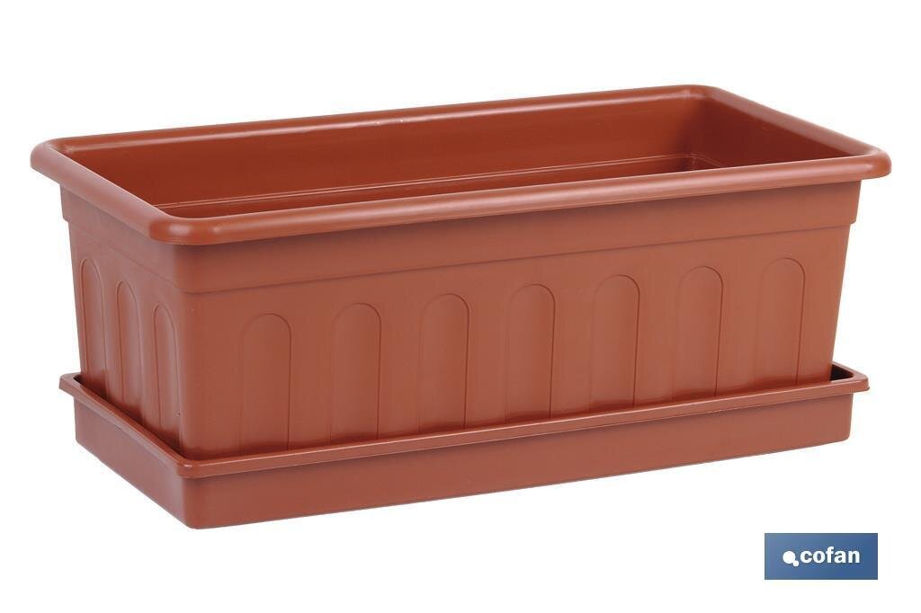 JARDINERA MARRON MODELO AZAHAR 50X21.5X16+PLATO 48X19.5cm "venta unitaria"