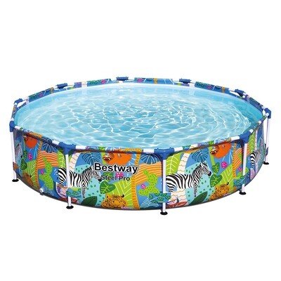 Piscina Redonda Animales, Estructura Metálica, Ø274x66cm, Estampado Animal Ideal Niños, 3221 Litros