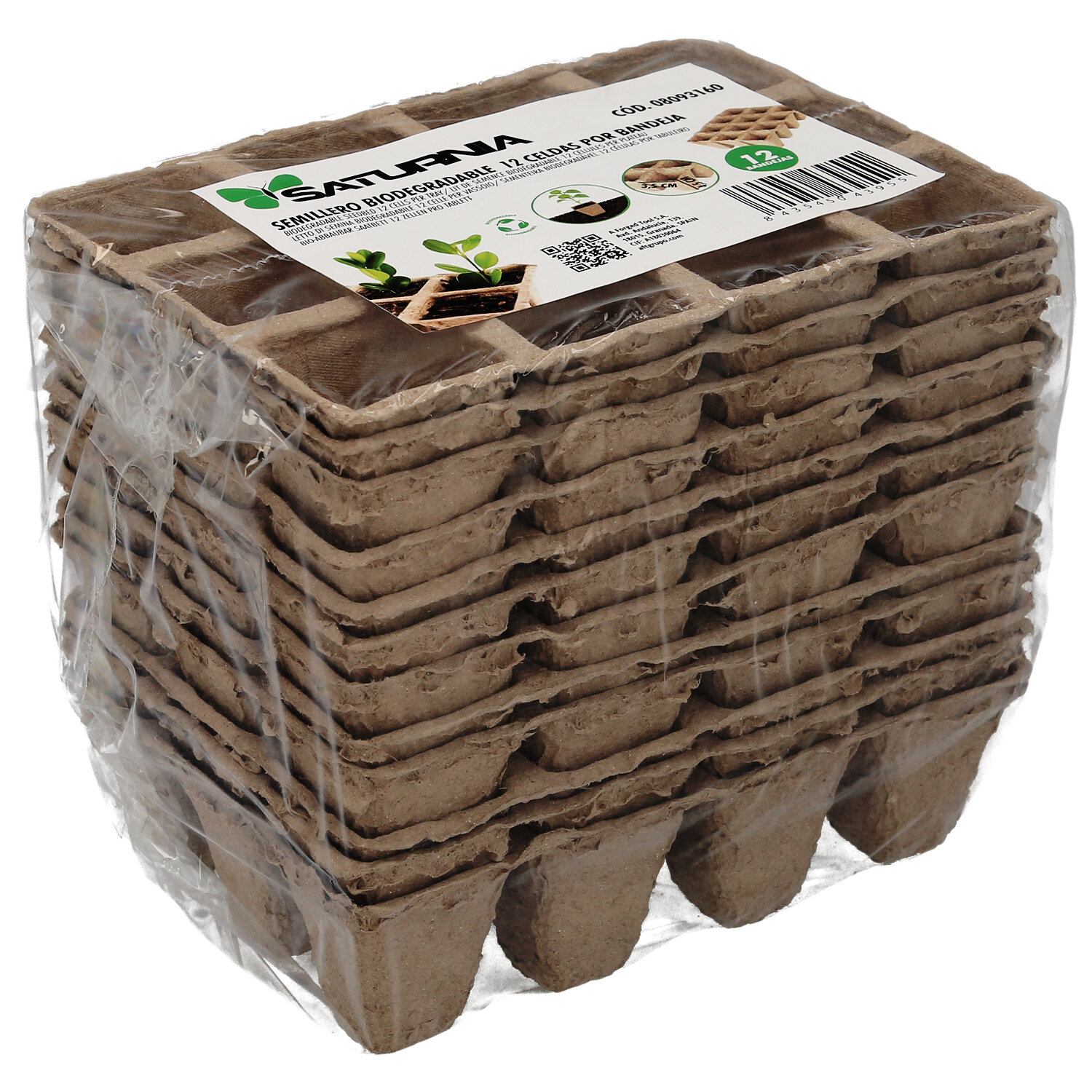 Semilleros Biodegradables 16x12 cm. Pack 12 Bandejas Con 12 Celdas Para Siembra / Germinacion De Plantas