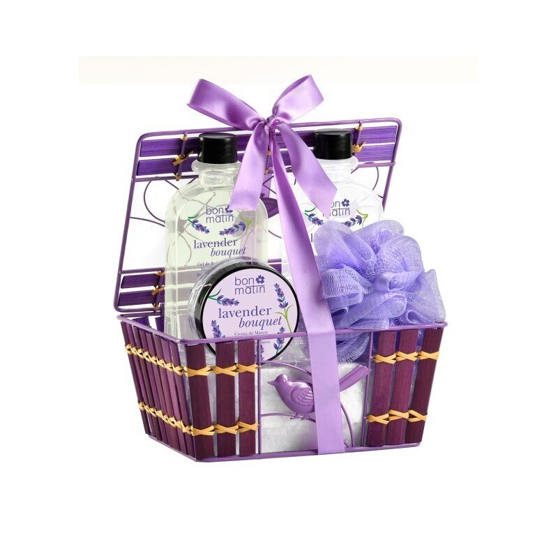 CESTA BAMBU LAVENDER GEL + LECHE + CR MANOS + ESPONJA