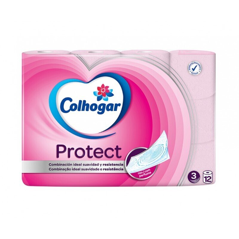 COLHOGAR PAPEL PROTECT 3 CAPAS ROSA 8 + 4 ROLLOS