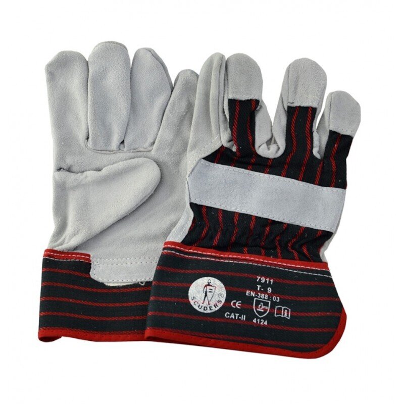 GUANTES LONA SERRAJE CUERO GRIS RAYAS