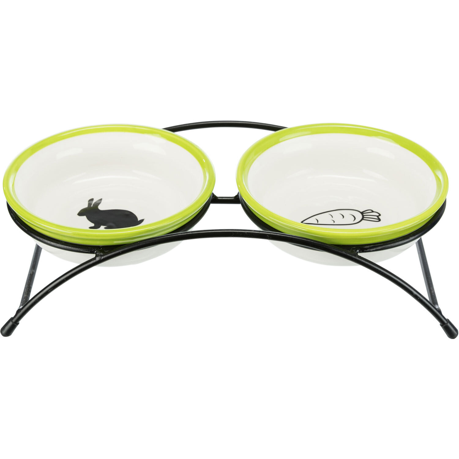 Set Comedero, Cer�mica/Metal, 2 � 0.3 l/� 13 cm, Blanco/Verde