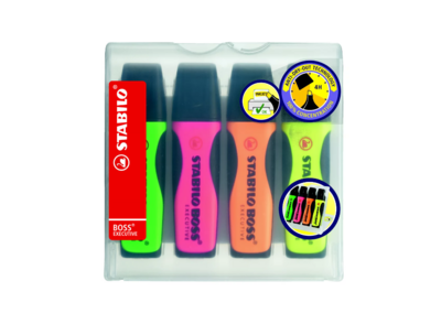 STABILO Boss Executive Marcador fluorescente, punta biselada, 2-5 mm, Amarillo, Rosa, Verde y Naranja