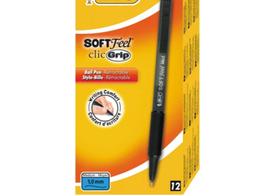 BIC® SOFTFeel Clic Grip Bolígrafo retráctil de punta de bola, punta mediana de 1 mm, cuerpo de plástico negro con grip, tinta negra 1 BOLIGRAFO