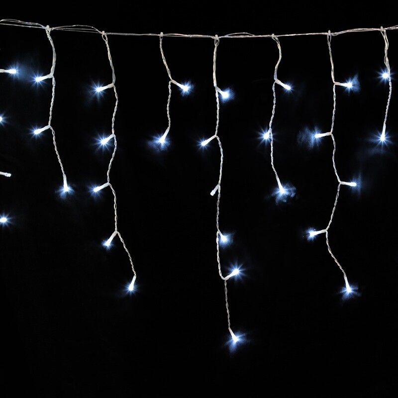 Guirnalda Luces Navidad Cortina 10x1 Metros 345 Leds Blanco Frio. Luz Navidad Interiores y Exteriores Ip44. Cable Transparente