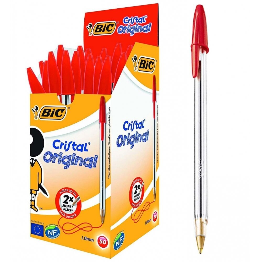 BiC Cristal Original Bolígrafo de punta de bola tinta Caja 50 Bolígrafo Bic cristal rojo