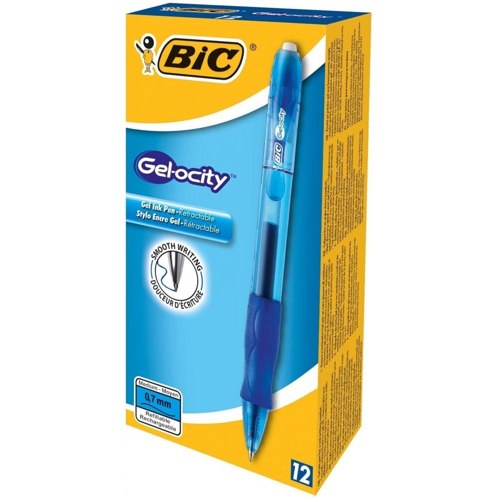 Caja 12 Bolígrafos Bic gelocity Azul