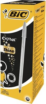 BIC® Cristal® Bolígrafo de punta de bola mediana de 1 mm, cuerpo plateado, tinta negra 1 BOLIGRAFO