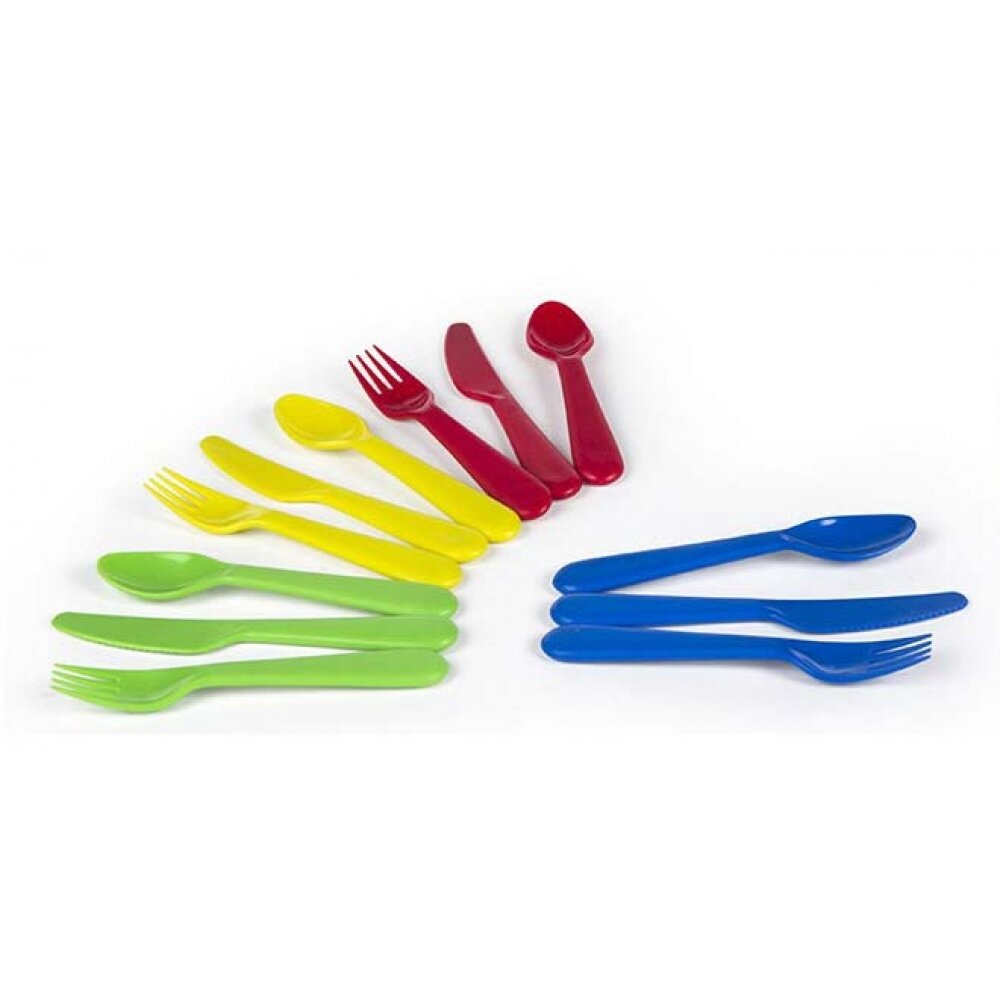 Pack 12 cubiertos (4serv.) pl�stico col.