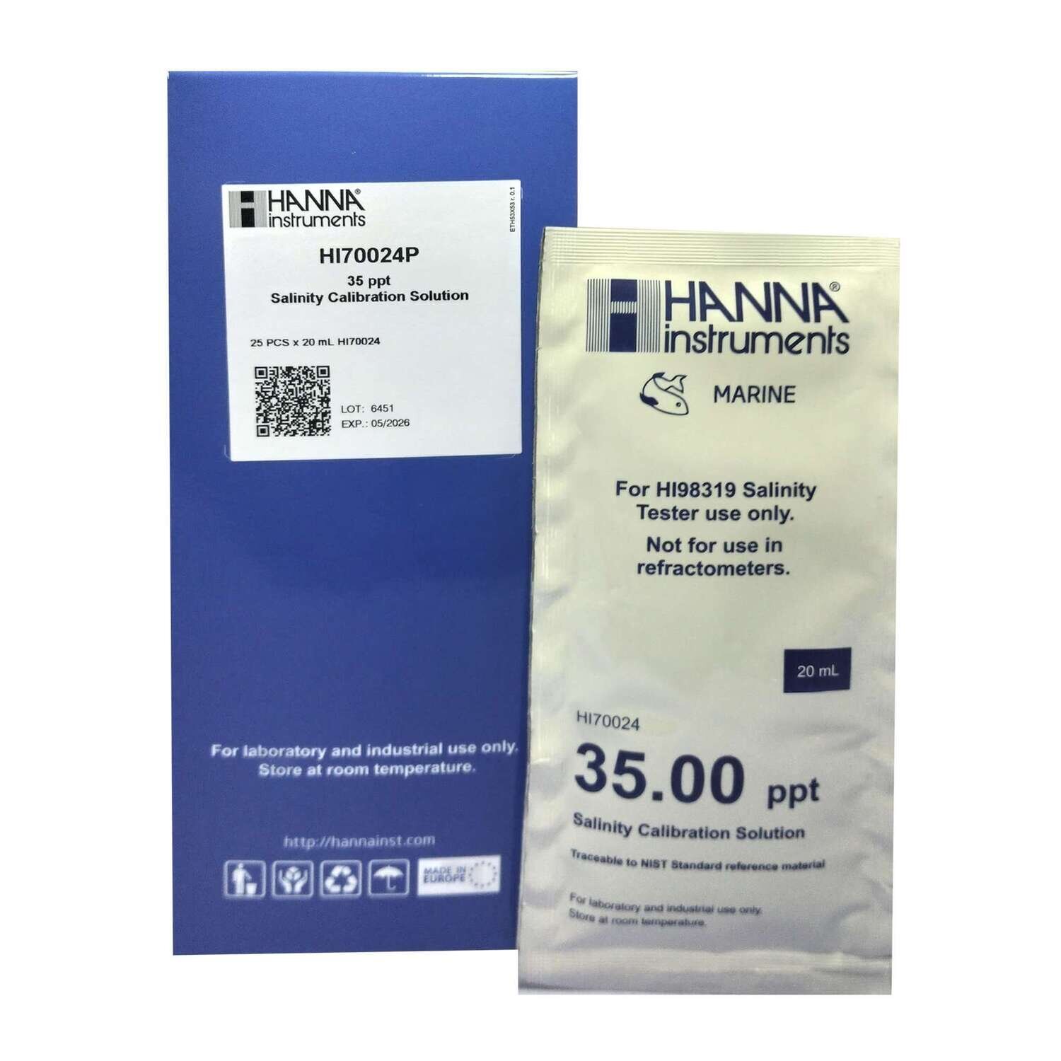 Soluci�n de calibraci�n de salinidad 35ppt (25 bolsas) HANNA