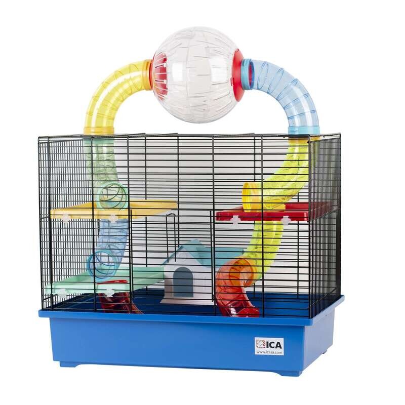 Jaula ATOMIUM2 azul y negra para roedores62x32,5x49cm