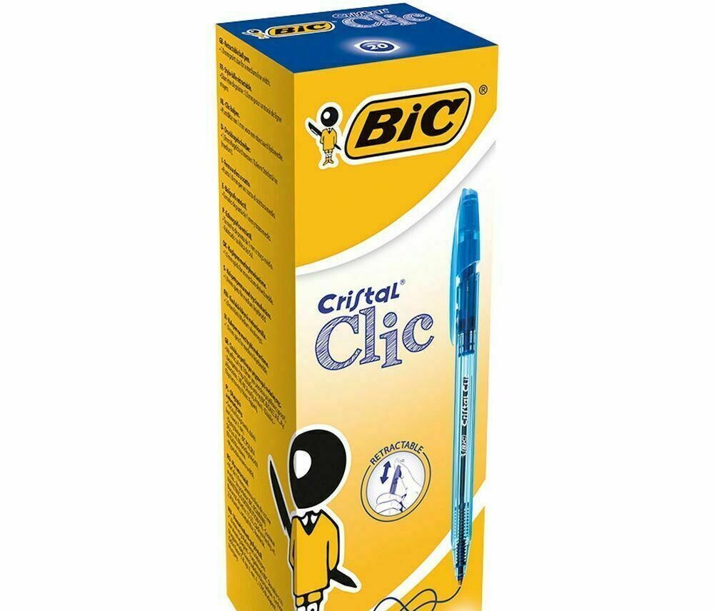 BiC Cristal Clic Bolígrafo retráctil de punta de bola AZUL  1 BOLIGRAFO