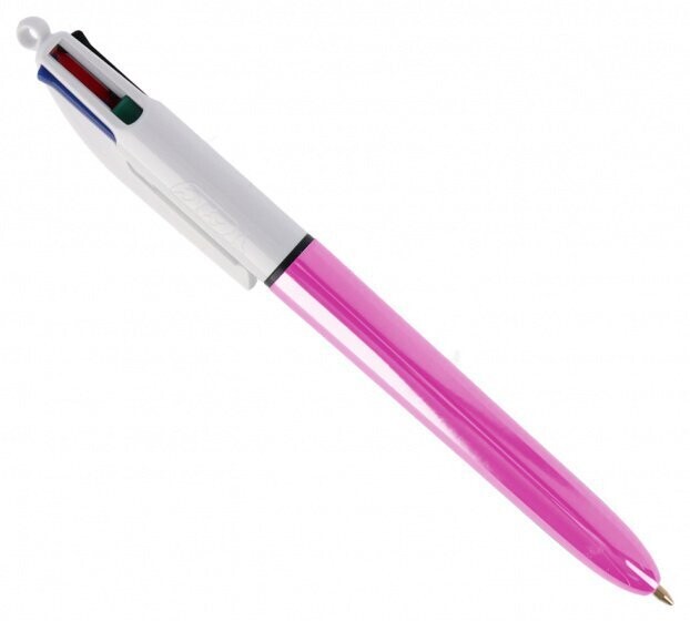 BIC® 4 Colours™ Shine Bolígrafo retráctil con punta de bola, punta media de 1 mm, cuerpo  metalizado, colores de tinta variados: negro, azul, rojo y verde