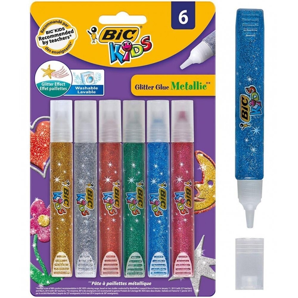 Blister 6 pegamentos glitter Bic 19x12