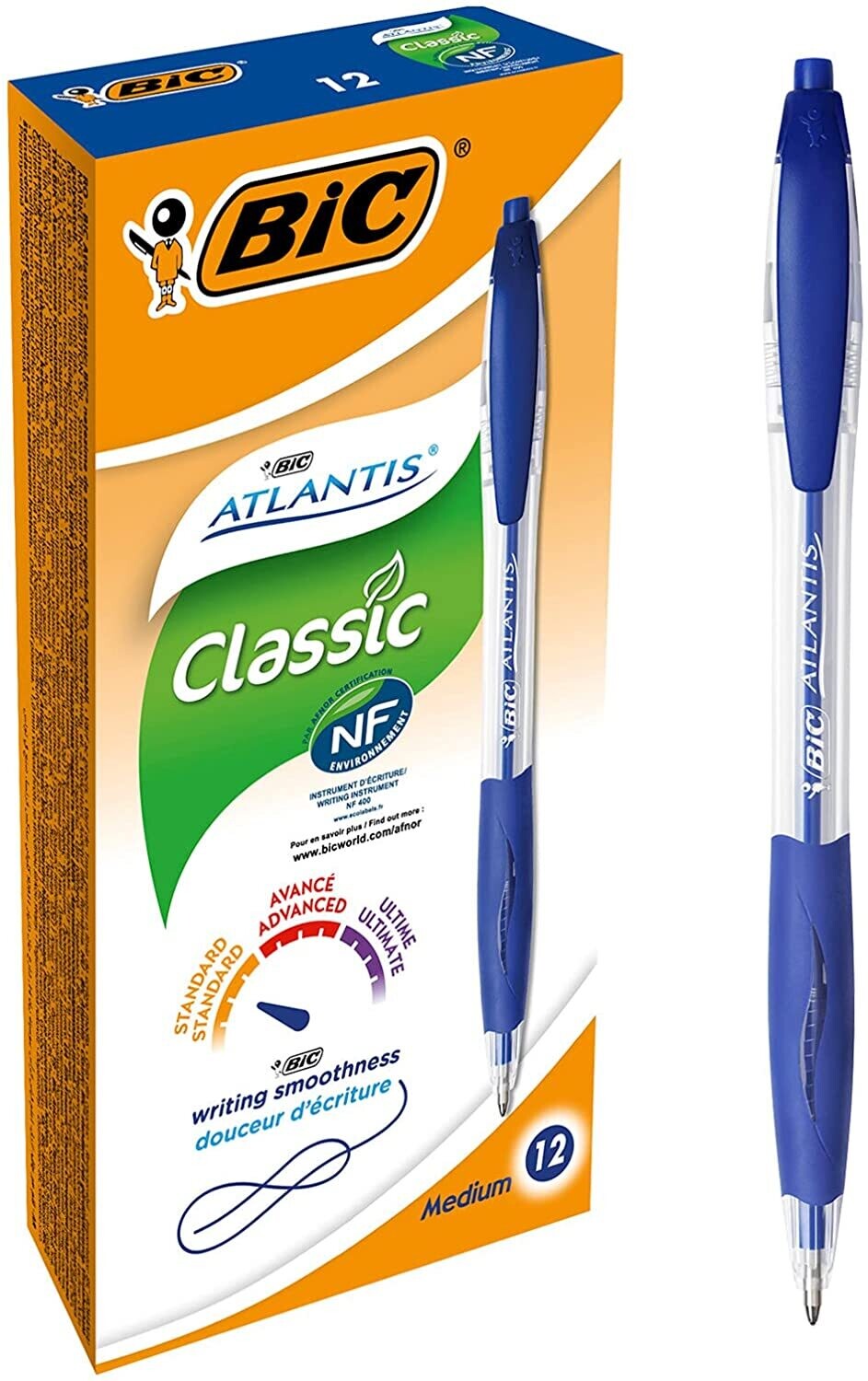 BIC Atlantis Soft Bolígrafos Retráctiles Punta Media (1,0 mm) - Azul,  1 BOLIGRAFO