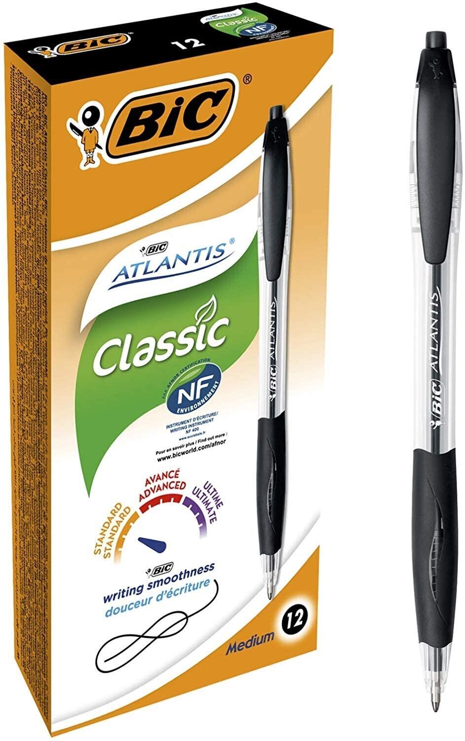 BIC Atlantis Classic bolígrafos Retráctiles punta media (1,0 mm) - Negro,  1 BOLIGRAFO