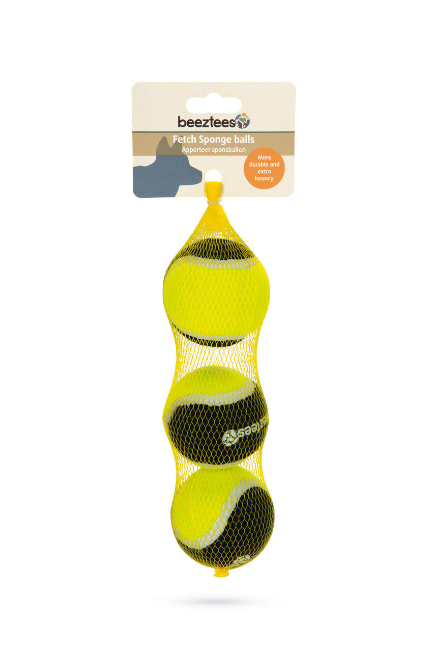 K&BZ BZ FETCH PELOTA DE ESPONJA, 3 UNIDS., 6, 3CM NEGRO/AMARILLO