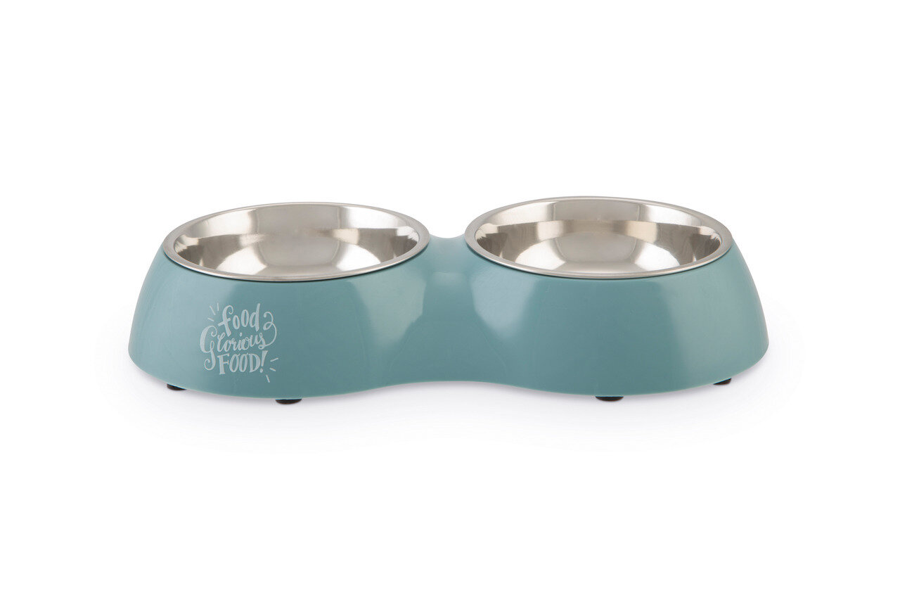 K&BZ BZ PLATO DOBLE PARA PERRO, GLORIOUS AZUL, L: 34 CM AL: 6 CM 700ML2 X 350ML