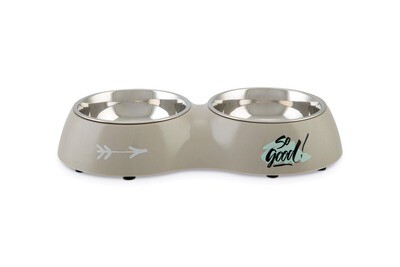 K&BZ BZ PLATO DOBLE PARA PERRO, SO GOOD GRIS , L: 34 CM AL: 6 CM 700ML 2 X 350ML