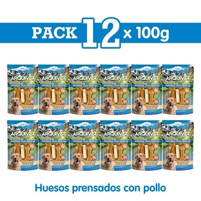 Pack 12 Snacks Huesos prensados con pollo 100 g