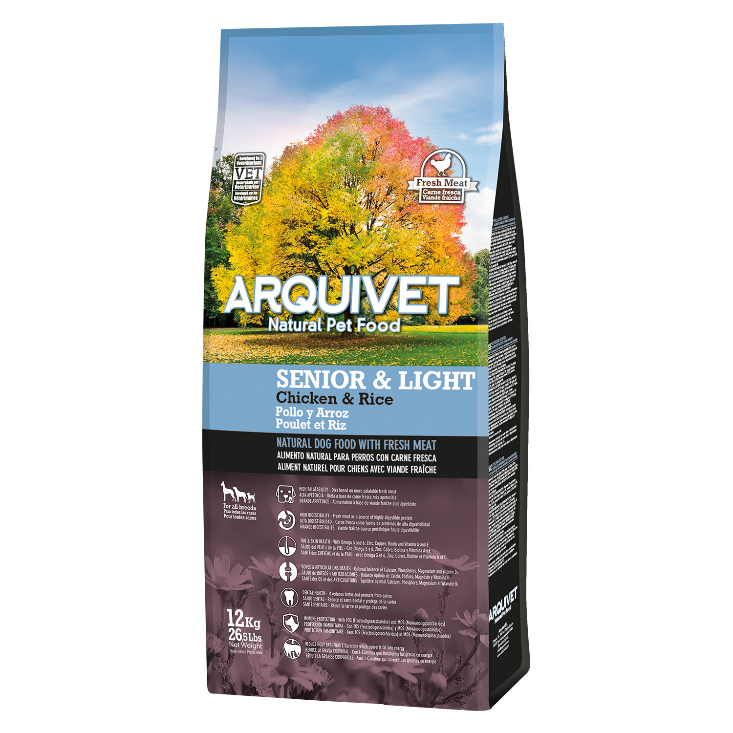 Arquivet - Senior & Light - Pienso para perros adultos - Pollo y arroz - 12 Kg