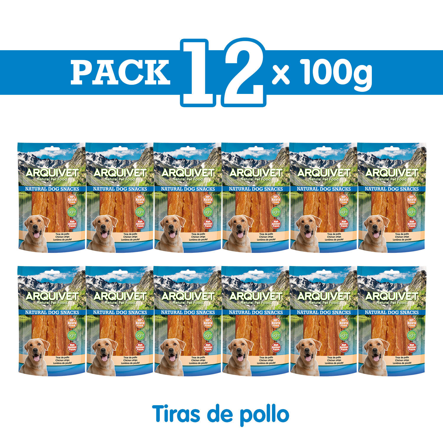 Pack 12 Snacks Tiras de pollo 100 g