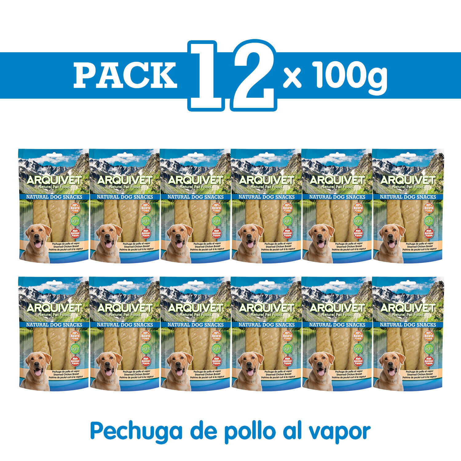 Pack 12 Snacks Pechuga de pollo al vapor 100 g