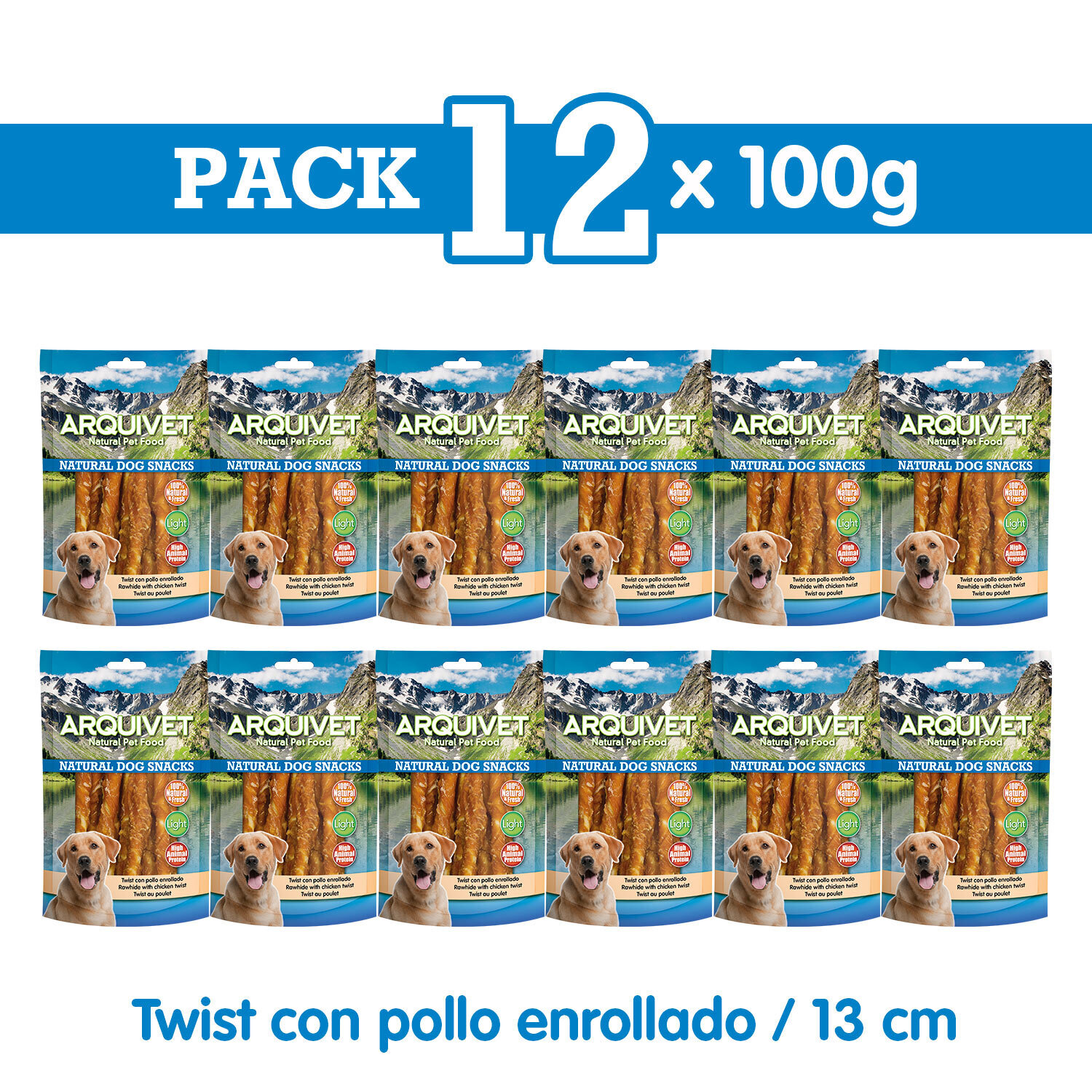 Pack 12 Snacks Twist con pollo enrollado 13cm 100 g