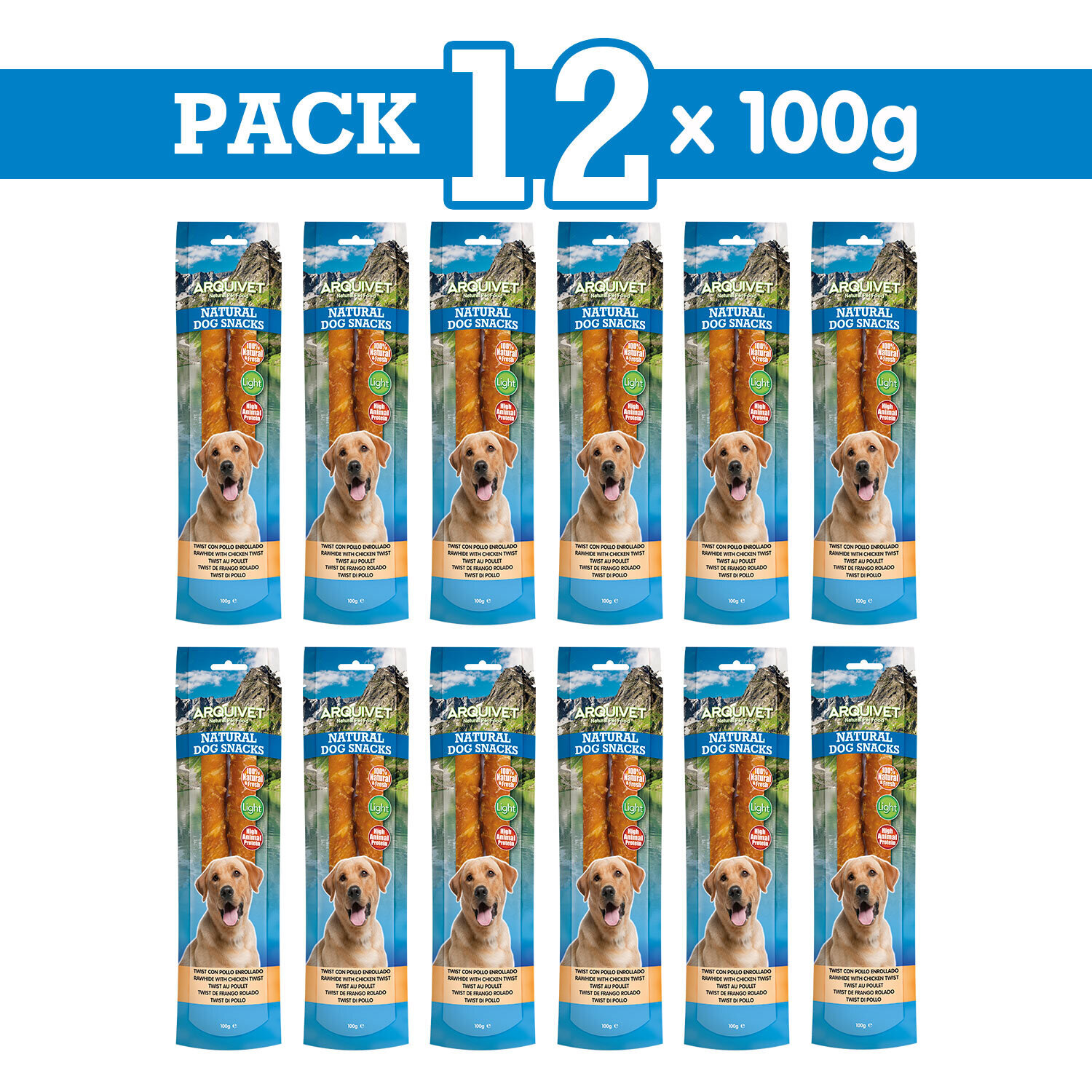 Pack 12 Snacks Twist con pollo enrollado 24cm 100 g