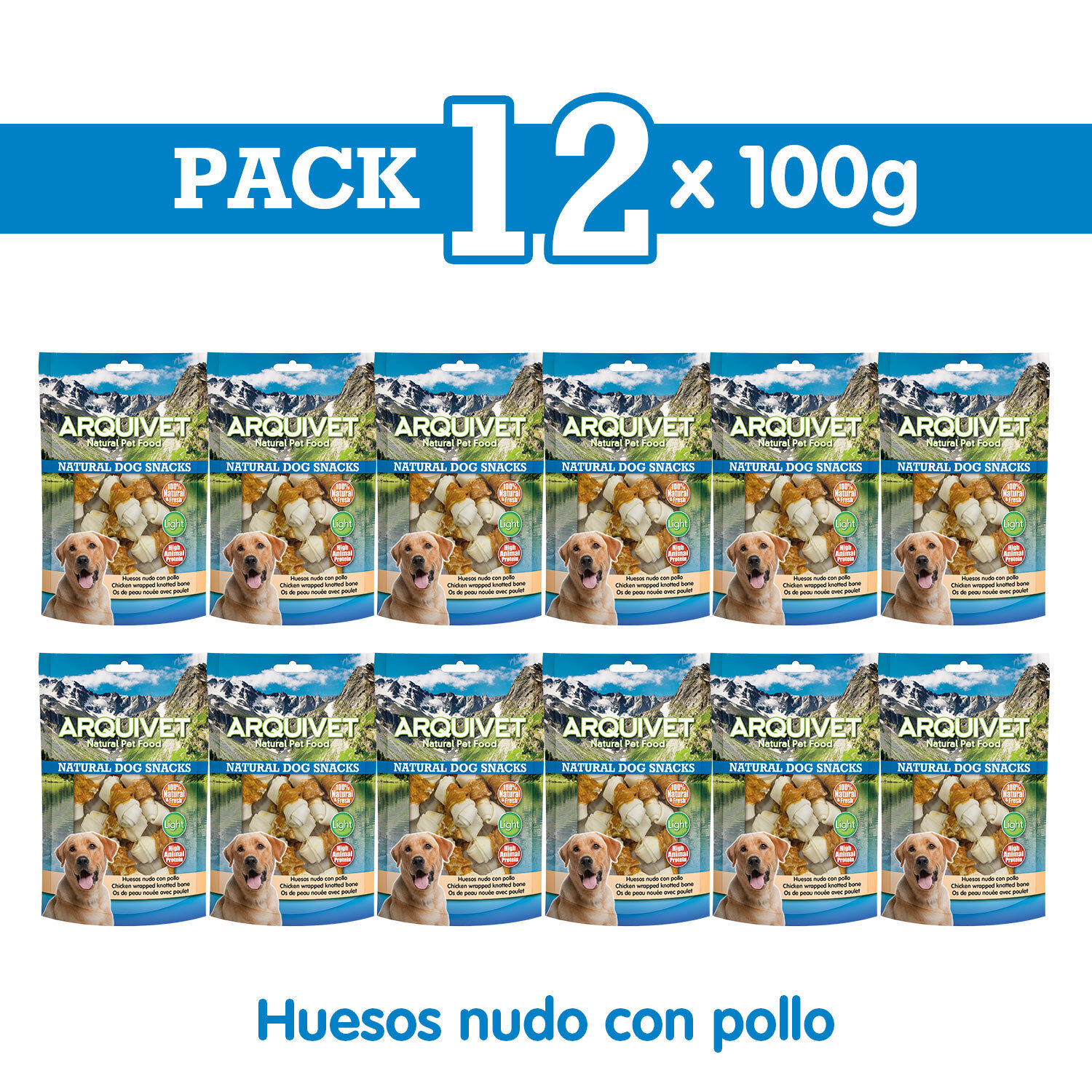 Pack 12 Snacks Huesos nudo con pollo 100 g Pack 12 Snacks Huesos nudo con pollo 100 g