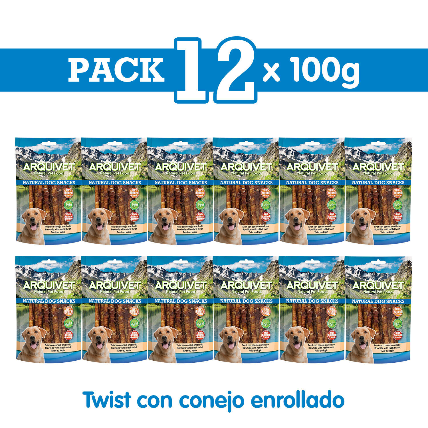 Pack 12 Snacks twist con conejo enrollado 100 g