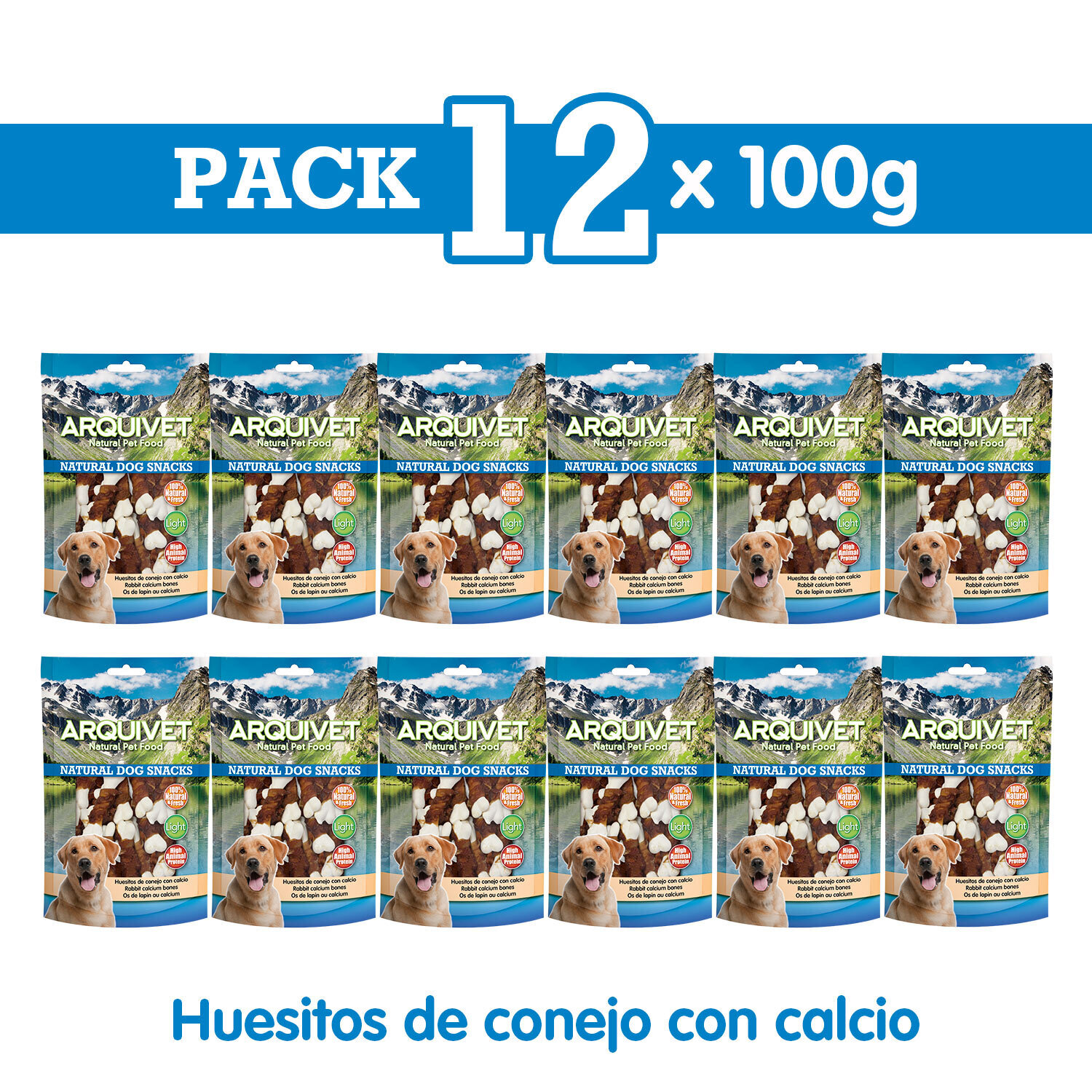 Pack 12 Snacks conejo con calcio 100 g