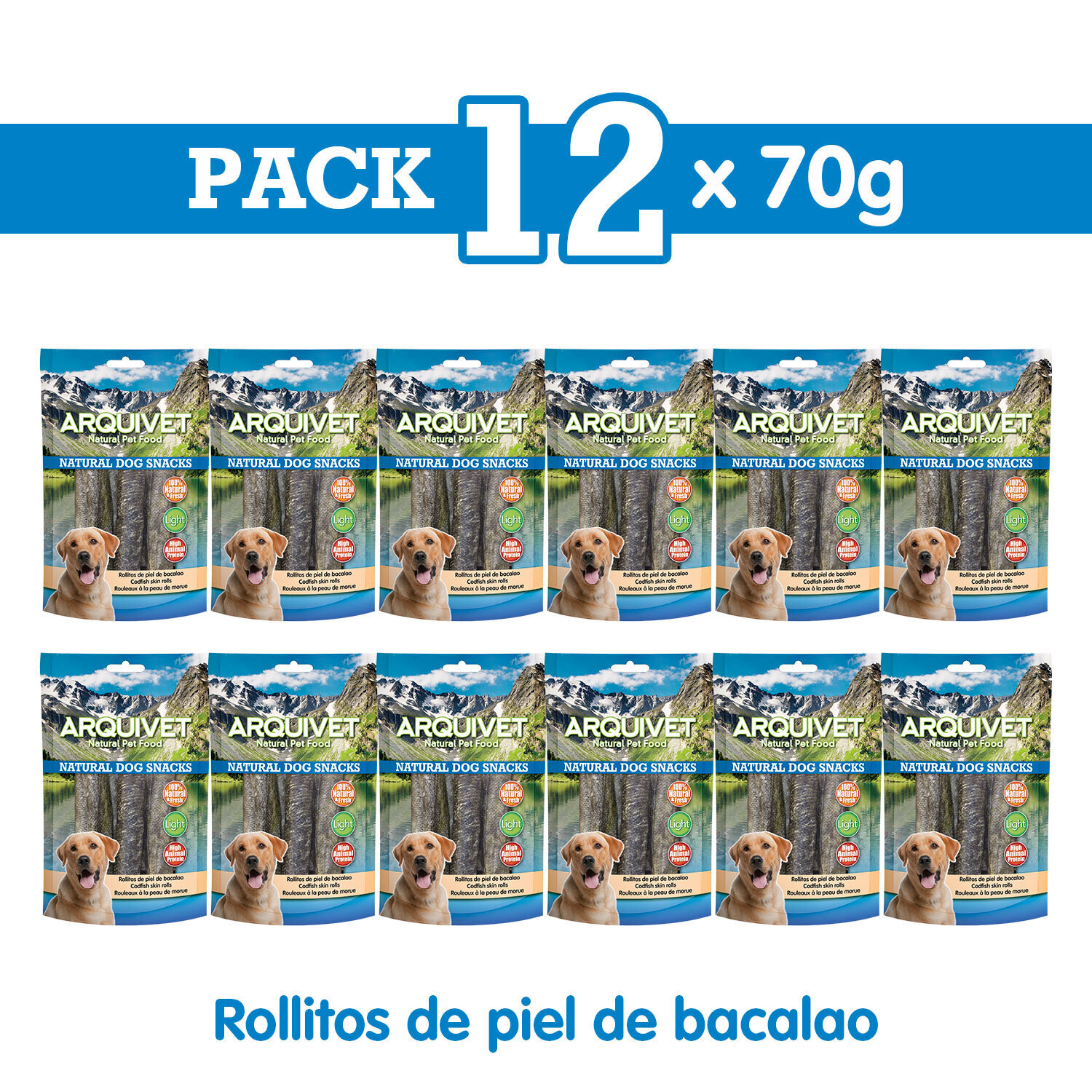 Pack 12 Snacks Rollitos de piel de bacalao 70 g