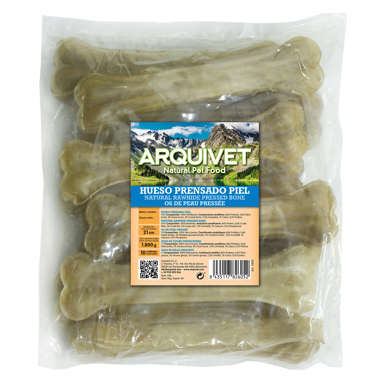 Hueso prensado piel - 21 cm (Bolsa 10 uds.)